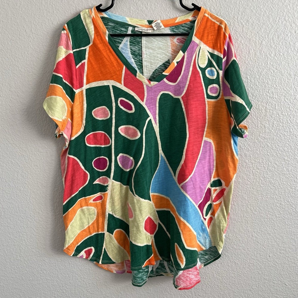 Christian Siriano Women's 2X Cotton Top Blouse Tunic Colorful Artsy Flowy